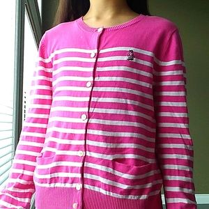 Pink and white striped cardigan